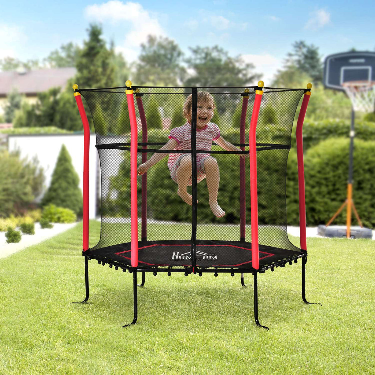 160 Cm Trampoline For Children Garden Trampoline With Safety Net Edge Cover Fitness Trampoline Mini Trampoline With Net For 3-10 Years Children