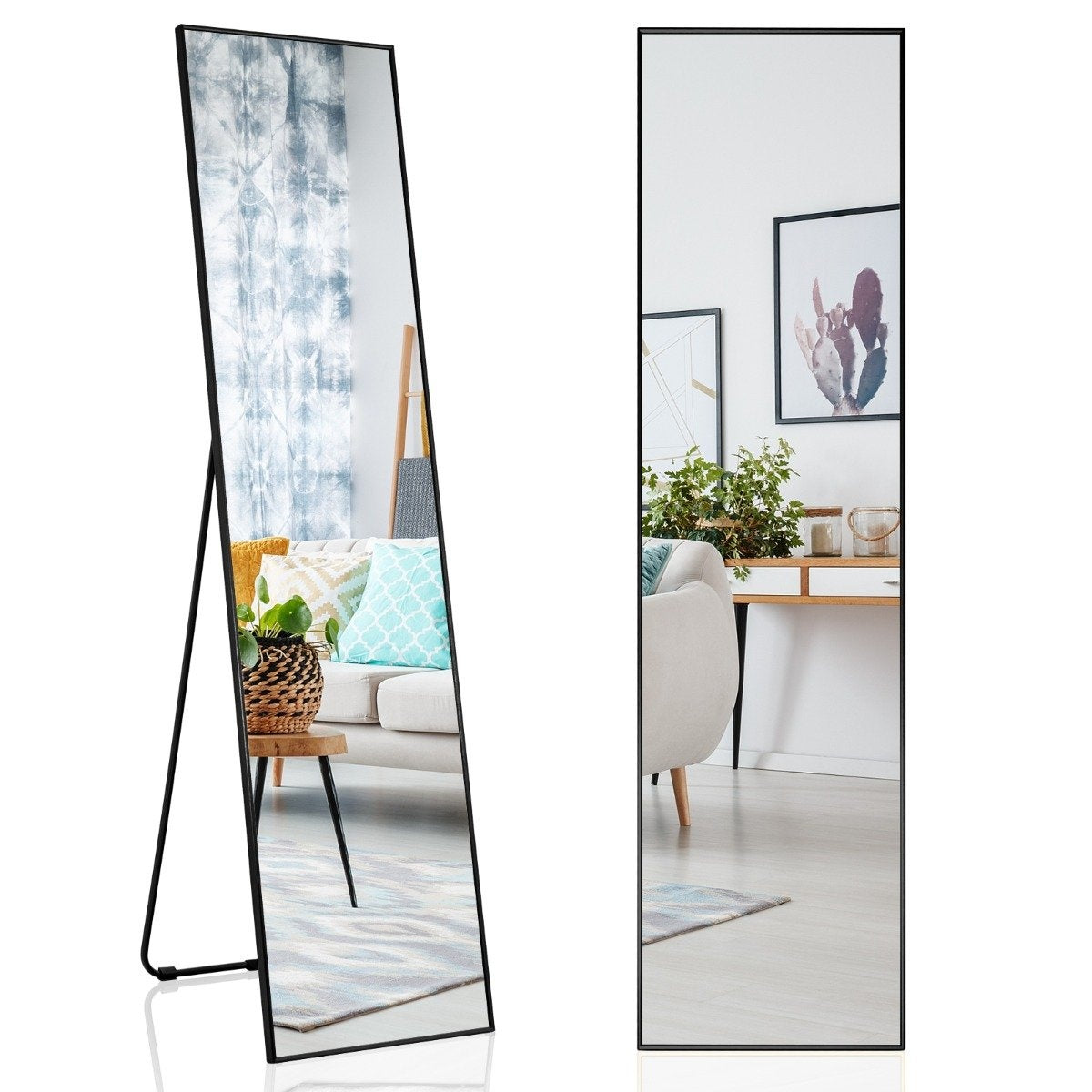 160 x 40 cm full-length mirror 2 in 1 standing mirror & wall mirror made of shatterproof glass black