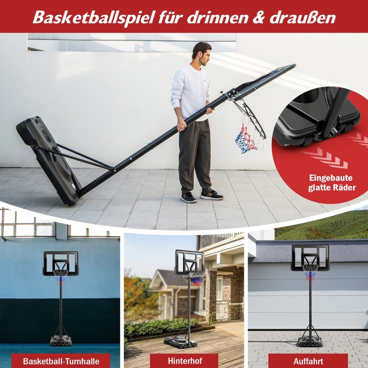 170-305cm Height Adjustable Basketball Stand Outdoor Basketball Hoop with Stand
