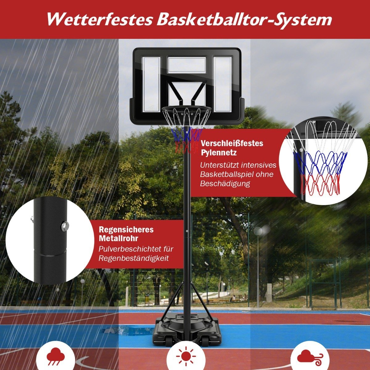 170-305cm Height Adjustable Basketball Stand Outdoor Basketball Hoop with Stand