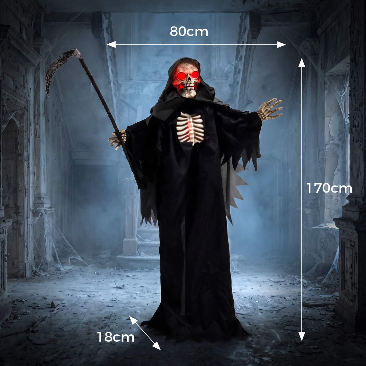 170 cm Animated Grim Reaper Halloween Decor with Lights