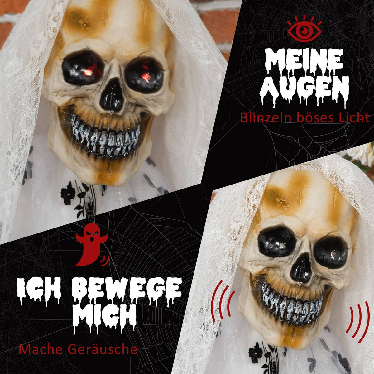 175Cm Halloween Decoration Ghost Bride Hanging Skeleton Skull Eye Glow With Special Effects And Sound Function In Life Size