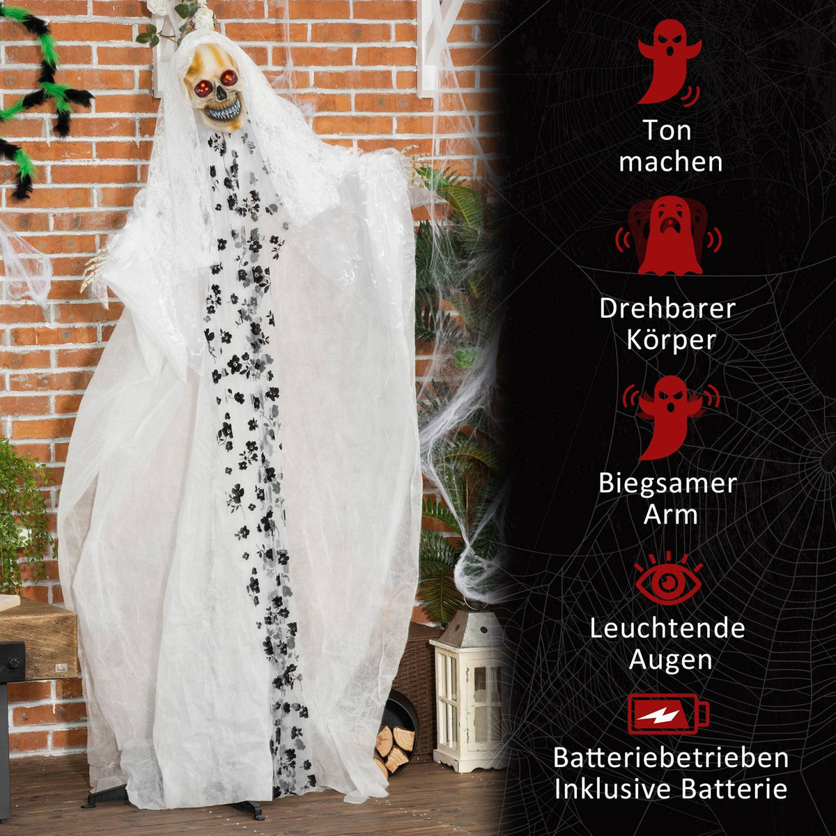 175Cm Halloween Decoration Ghost Bride Hanging Skeleton Skull Eye Glow With Special Effects And Sound Function In Life Size