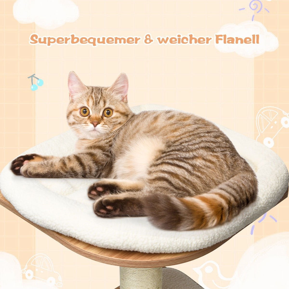 175cm cat tree 6-tier cat scratching post wooden scratching post playhouse with cave and 5 mats