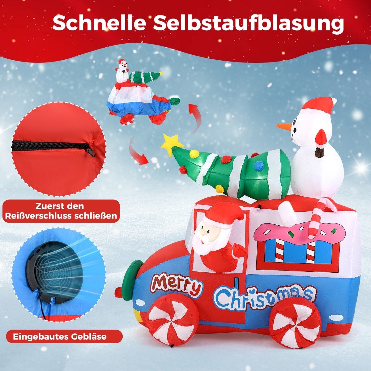 177cm Inflatable Christmas Decoration LED Santa Claus in Car Christmas Decoration with Snowman