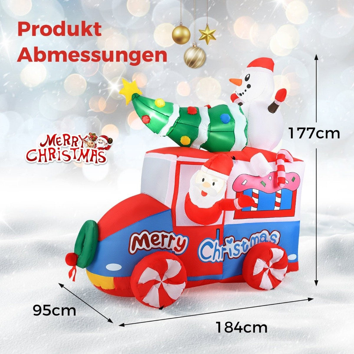 177cm Inflatable Christmas Decoration LED Santa Claus in Car Christmas Decoration with Snowman