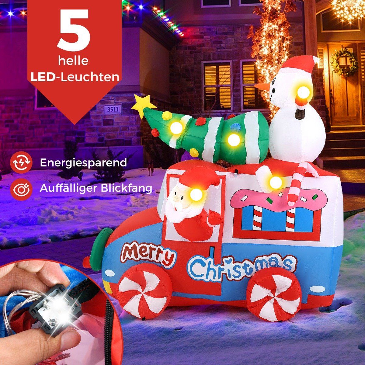 177cm Inflatable Christmas Decoration LED Santa Claus in Car Christmas Decoration with Snowman