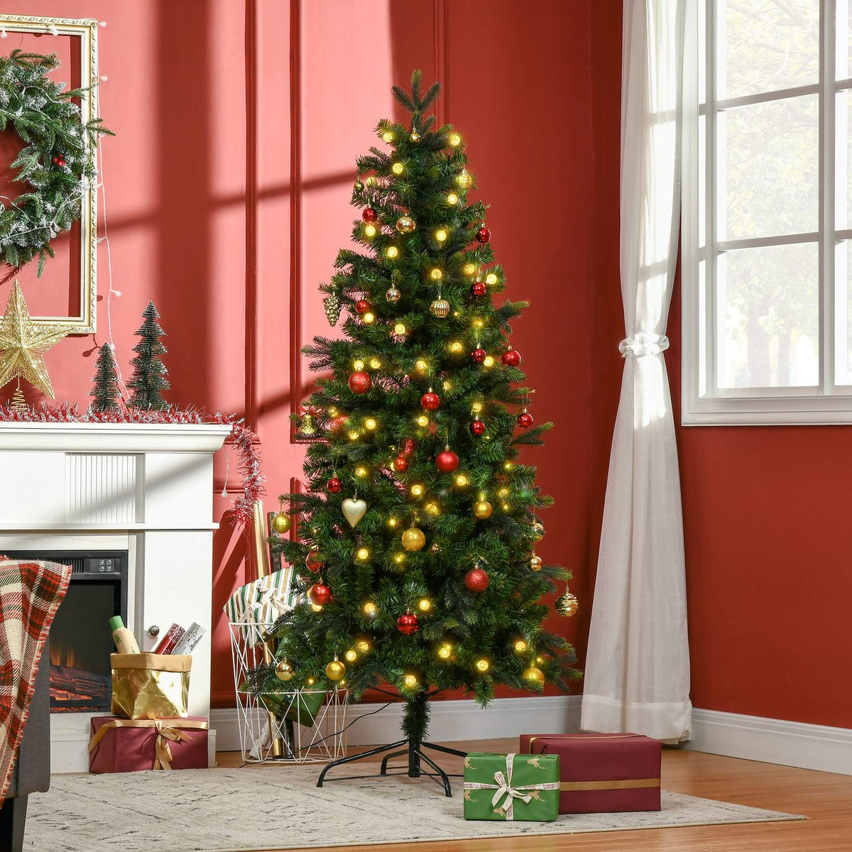 180 Cm Artificial Christmas Tree, Lifelike Christmas Tree With 509 Branch Tips, 260 Led Lights, Four Light Colors For Christmas, Plastic, Green