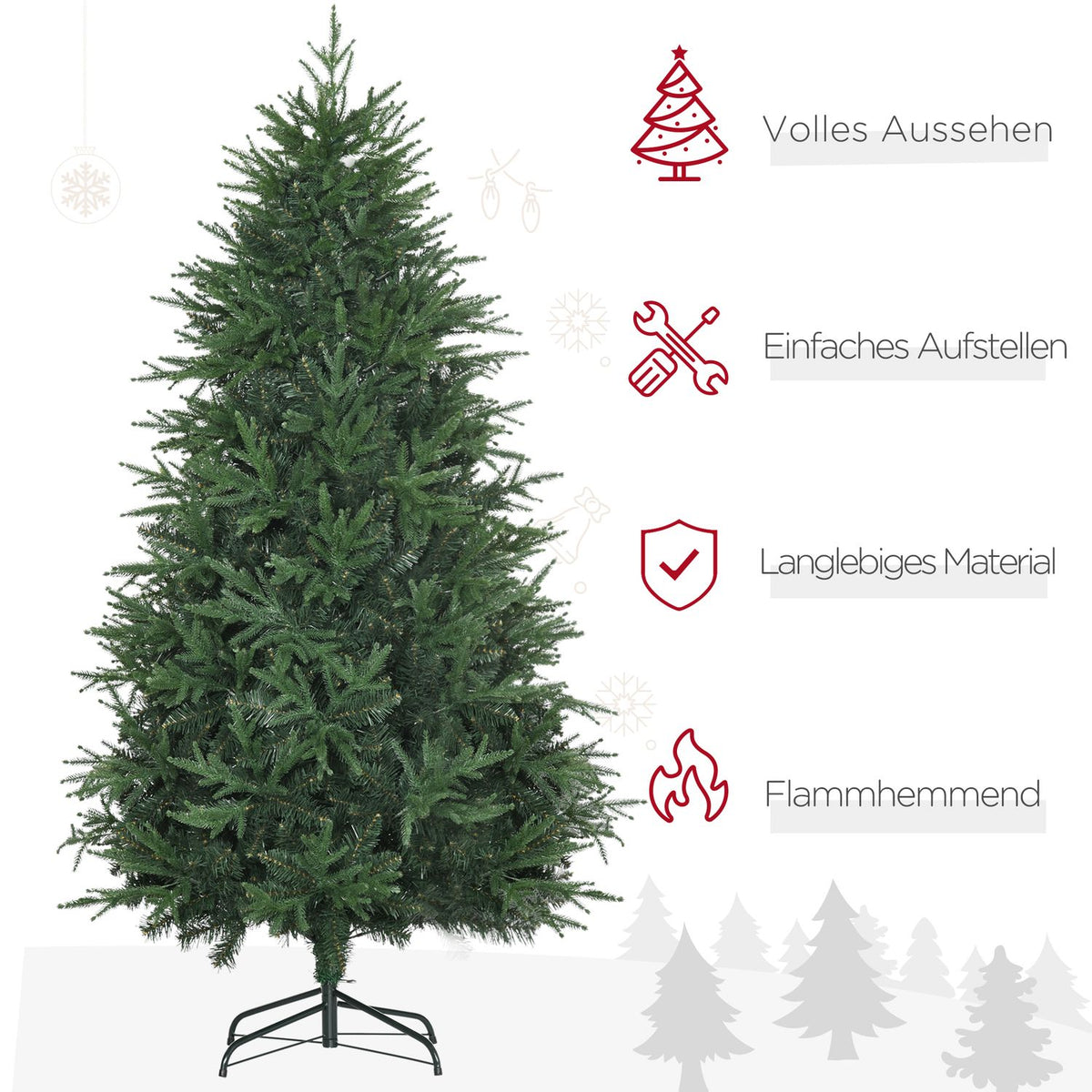 180 Cm Artificial Christmas Tree, Lifelike Dense Branches, Artificial Fir Tree With 4030 Branch Tips, Realistic Look, Green
