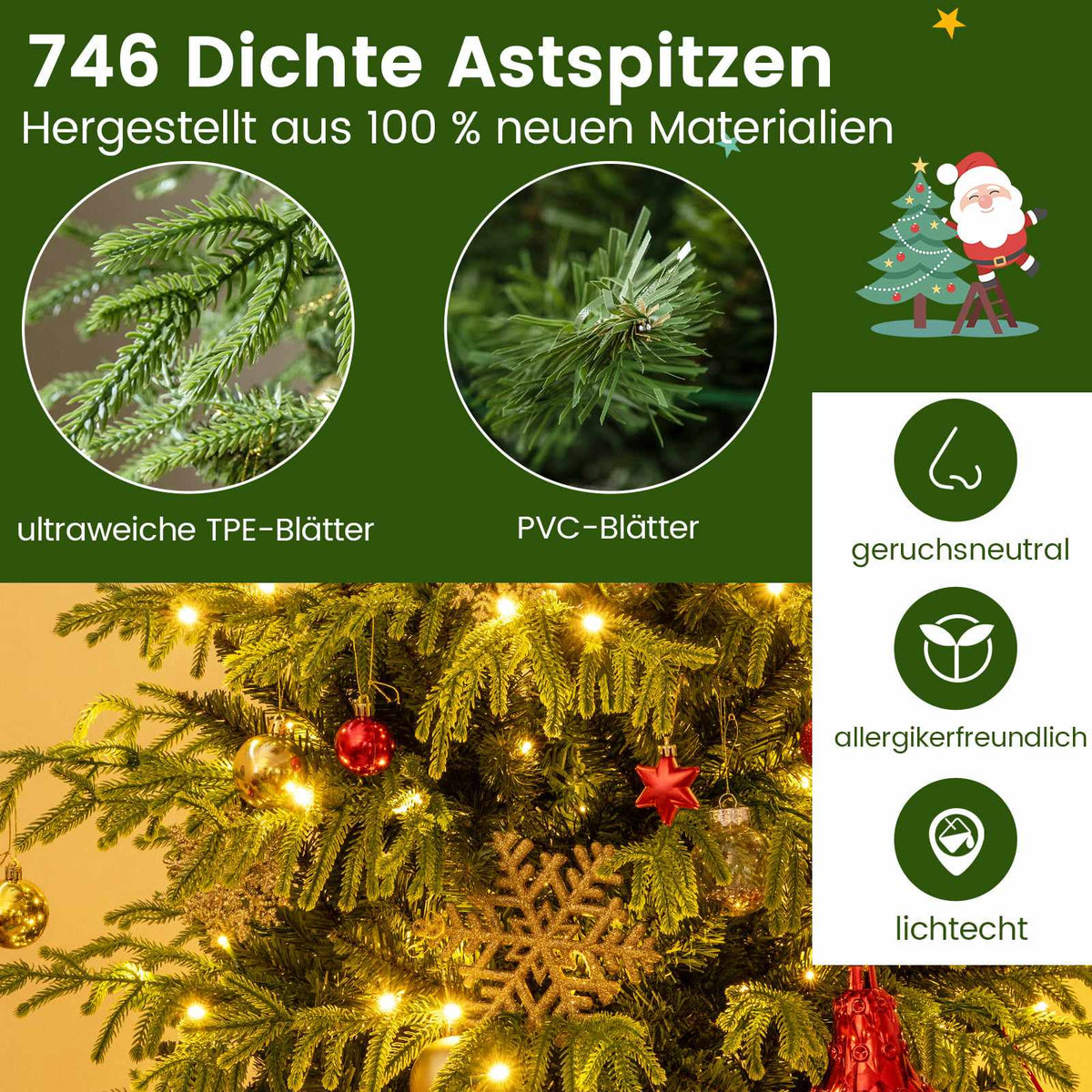 180 cm Artificial Christmas Tree with LED Lights