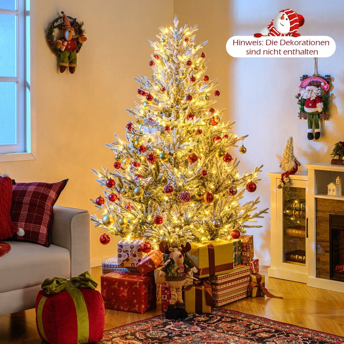 180 cm Artificial Christmas Tree with Lights & Snow