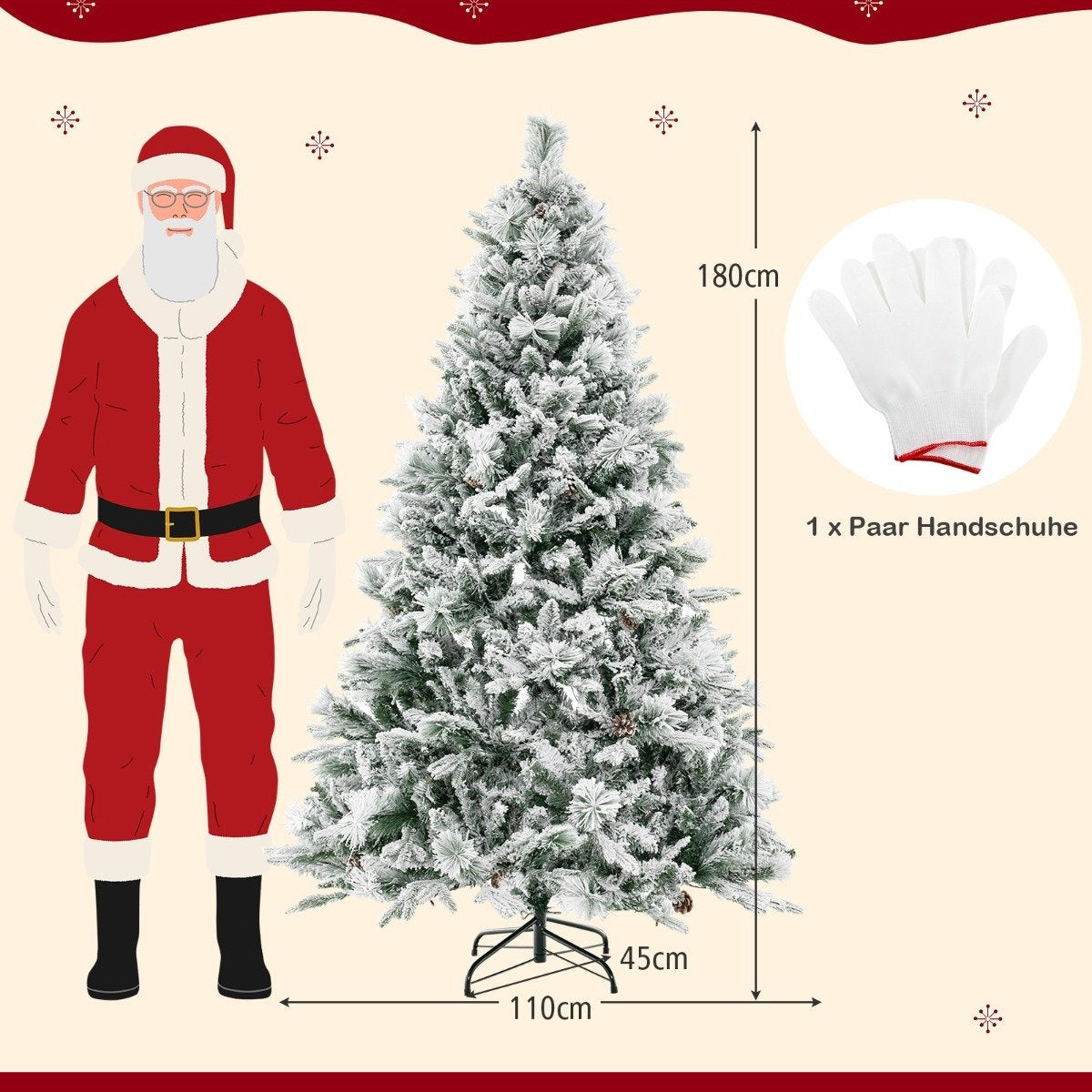 180 cm Artificial Christmas Tree with Snow, 8 Light Modes