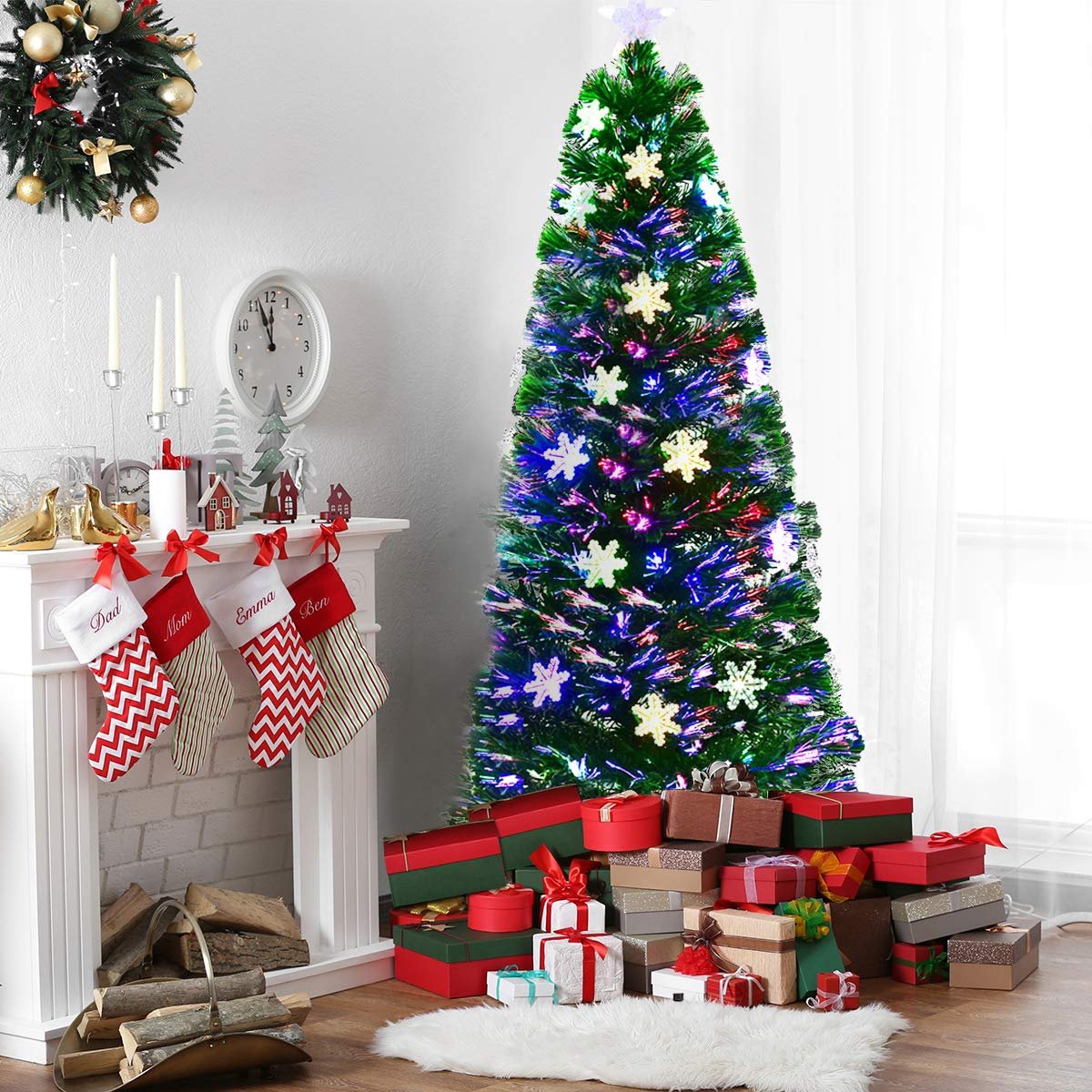 180cm Fiber Optic Christmas Tree, LED Lights, Snowflakes