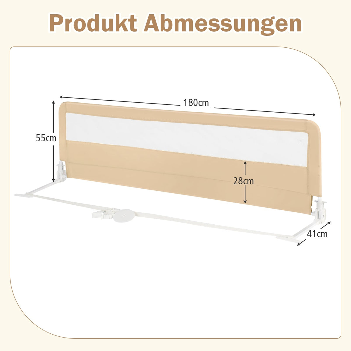 180 cm Folding Bed Rail with Safety Straps, Beige