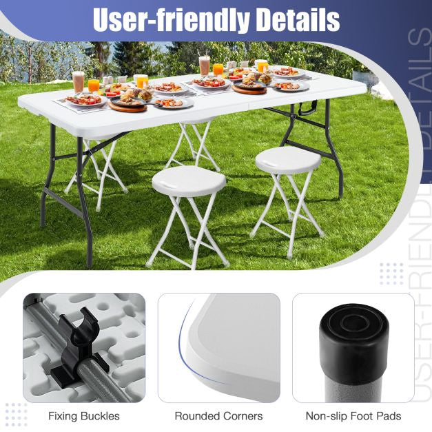 180 cm Folding Plastic Dining Table – Handle, Metal Legs