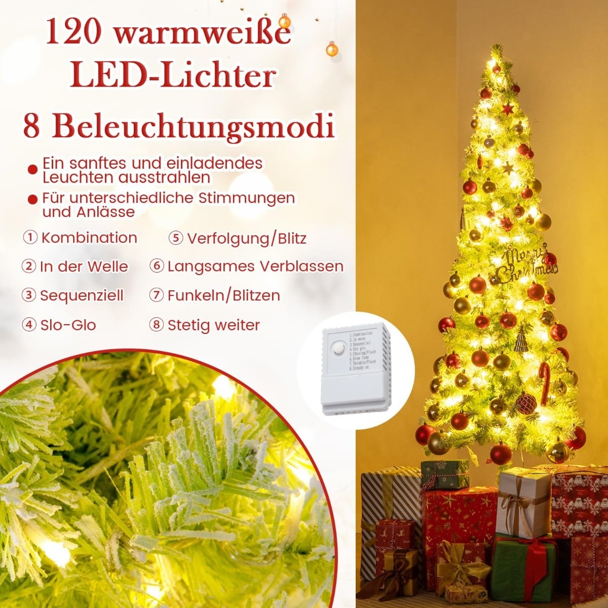 180 cm Pre-Lit Artificial Christmas Tree with Snow Flocking