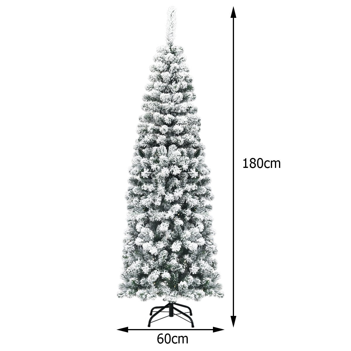 180 cm Snowy Pencil Christmas Tree with Metal Stand
