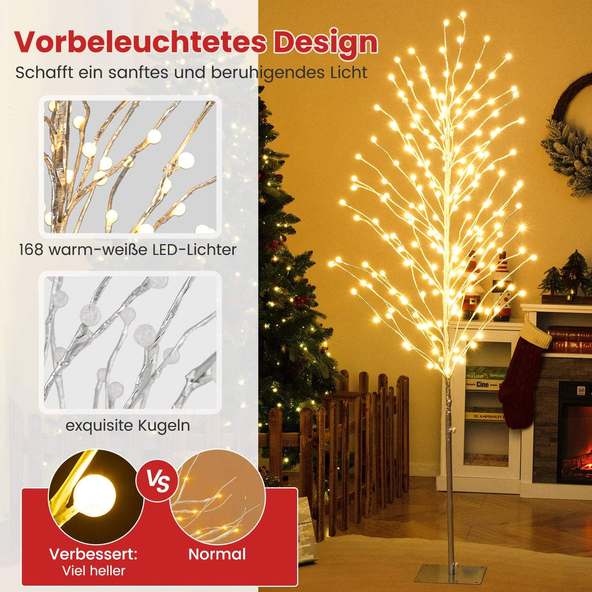 186 cm LED Birch Tree with Warm White Lights
