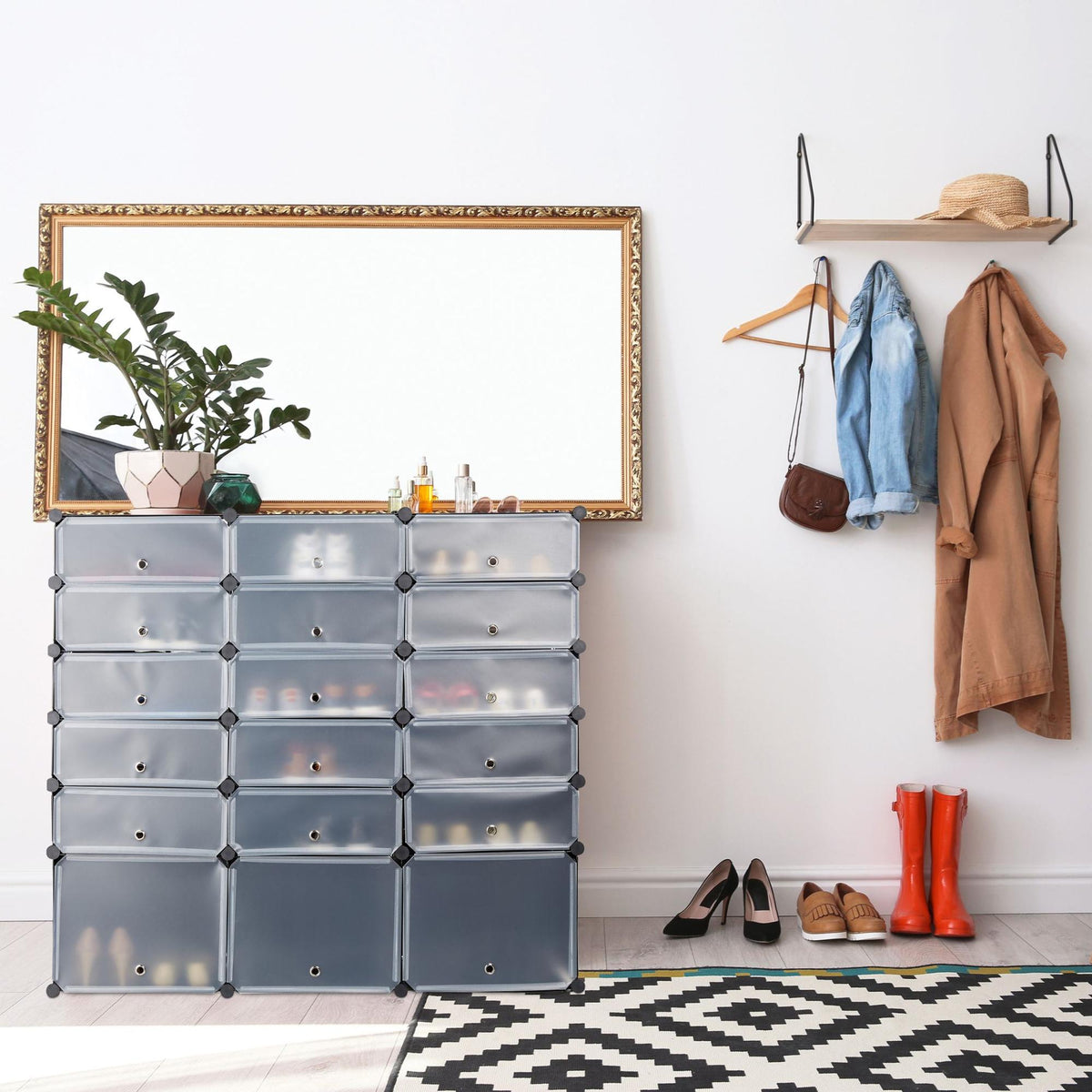 18-Compartment Plastic Shoe Cabinet