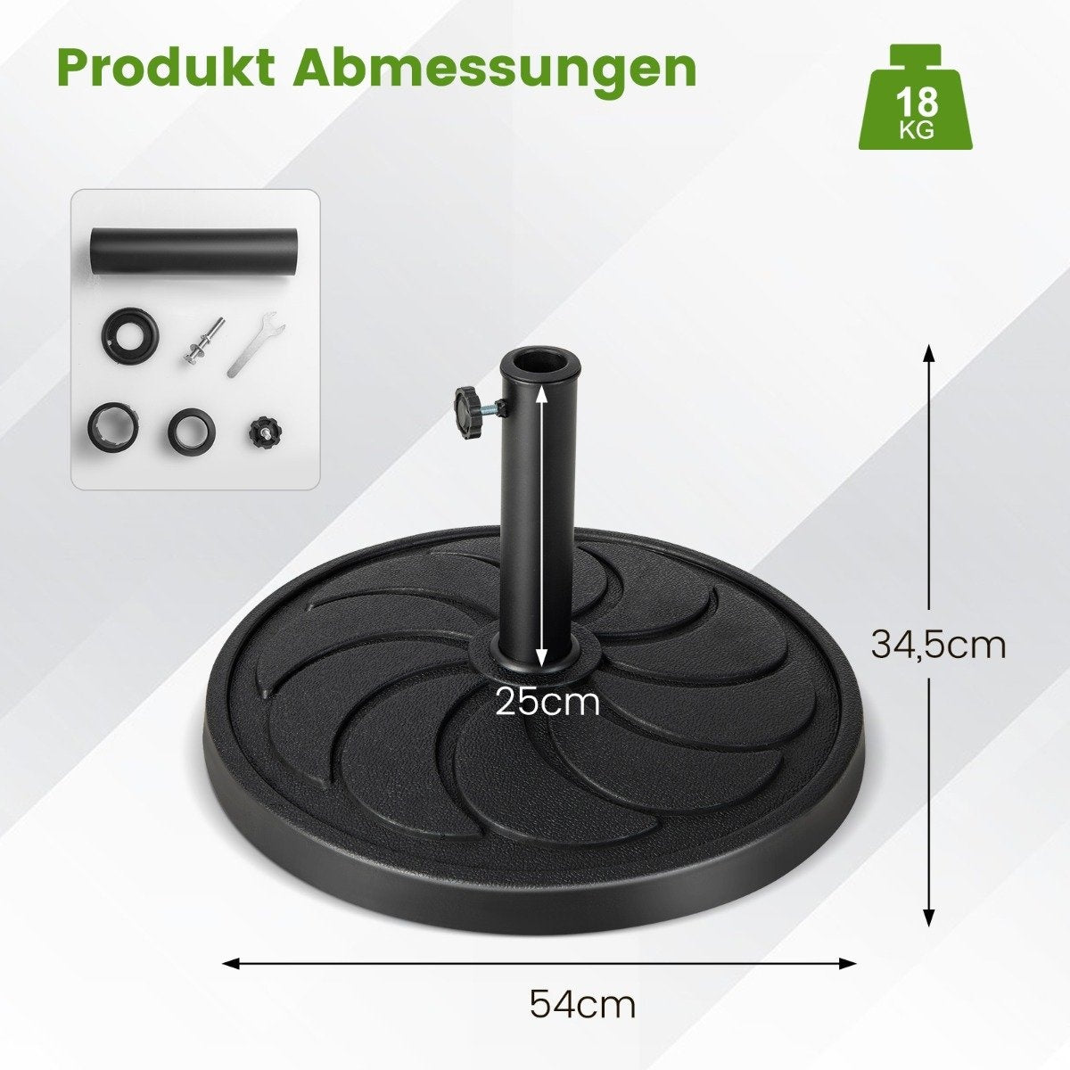 18 kg heavy umbrella stand with 54 cm diameter for umbrella poles of φ38/48 mm