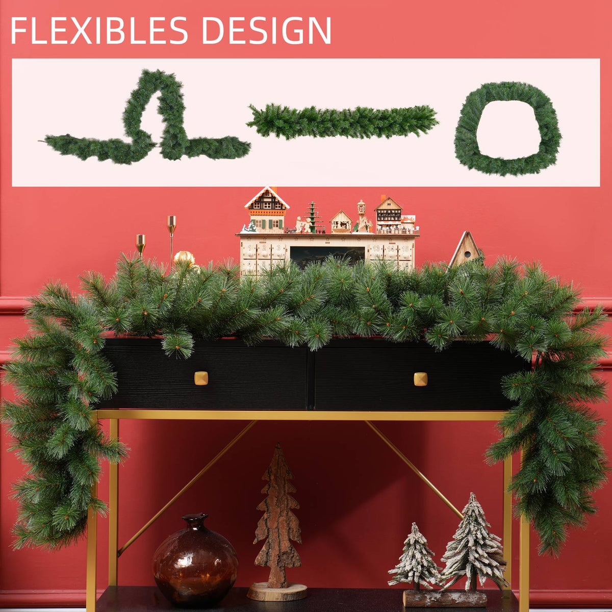1.8m Artificial Christmas Garland with 160 Tips Christmas Tree Garland for Stairs & Fireplace Festive Flower Decoration in Green