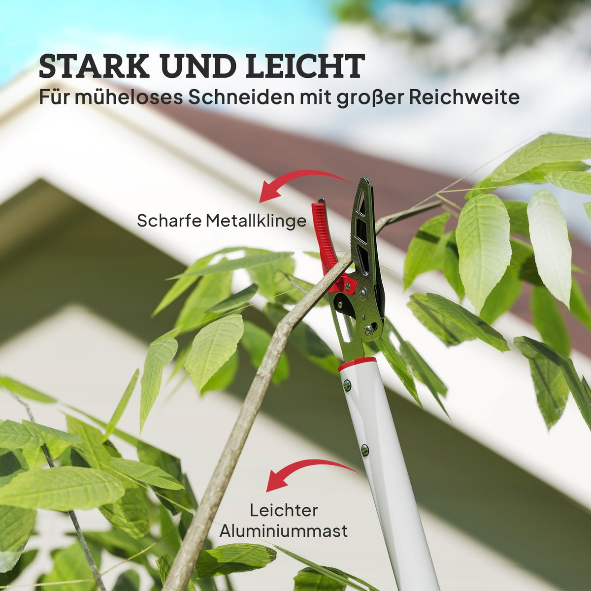 1.8 m tree shears, loppers for cutting, garden cutter with aluminum handle, long-handled garden shears, red