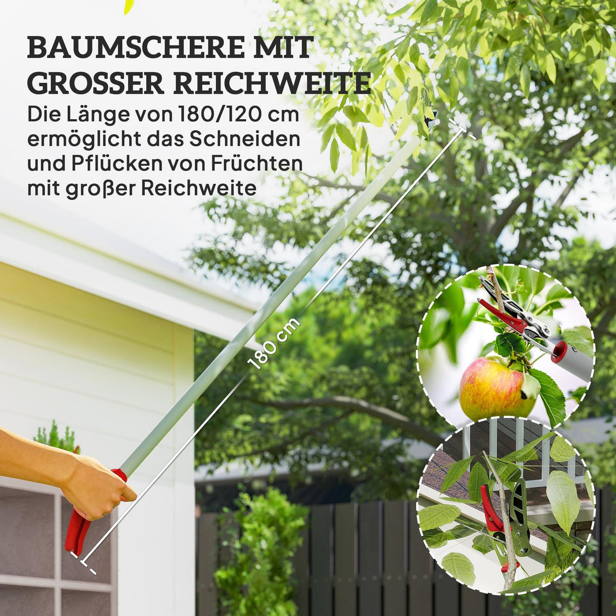 1.8 m tree shears, loppers for cutting, garden cutter with aluminum handle, long-handled garden shears, red