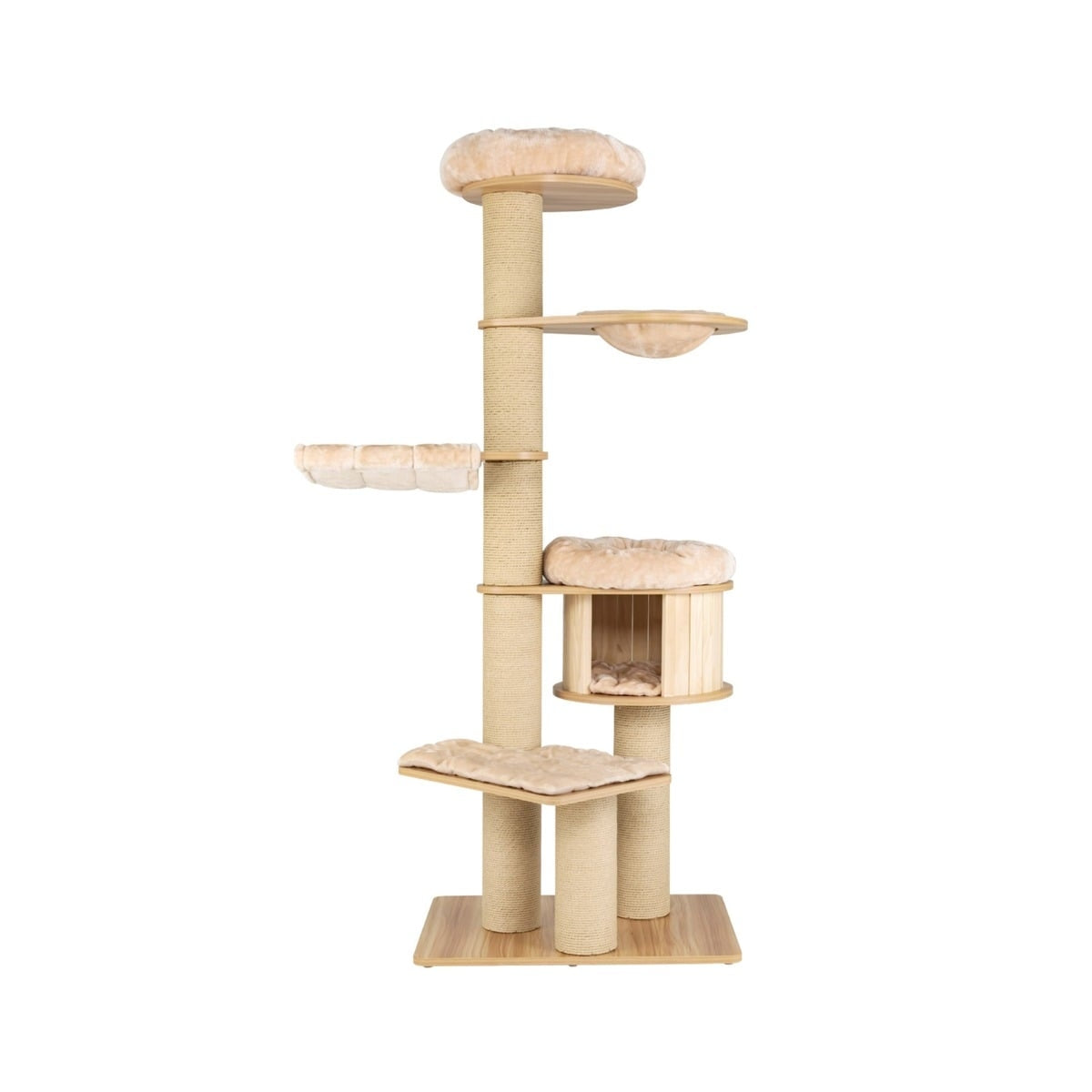 191 cm Wooden Cat Tree with Hammock & Cave
