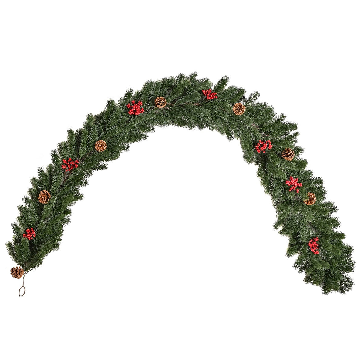 1.9M Artificial Christmas Garland Flower Decoration with Pine Cones Berries Christmas Garland Fir Tree for Stairs Fireplace PE Green