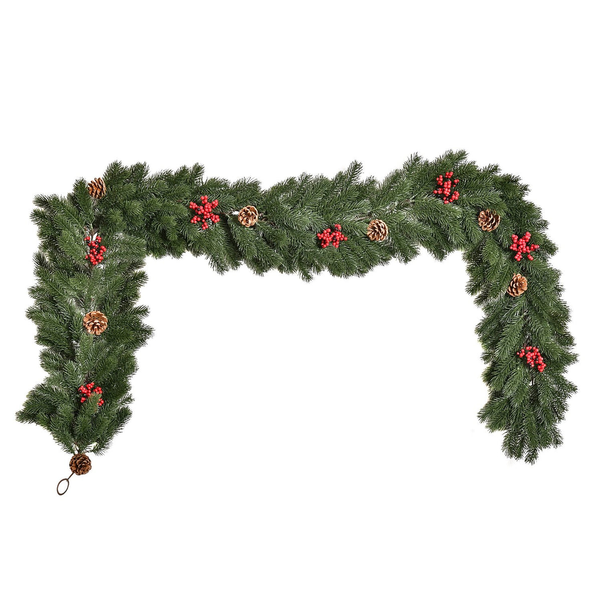 1.9M Artificial Christmas Garland Flower Decoration with Pine Cones Berries Christmas Garland Fir Tree for Stairs Fireplace PE Green