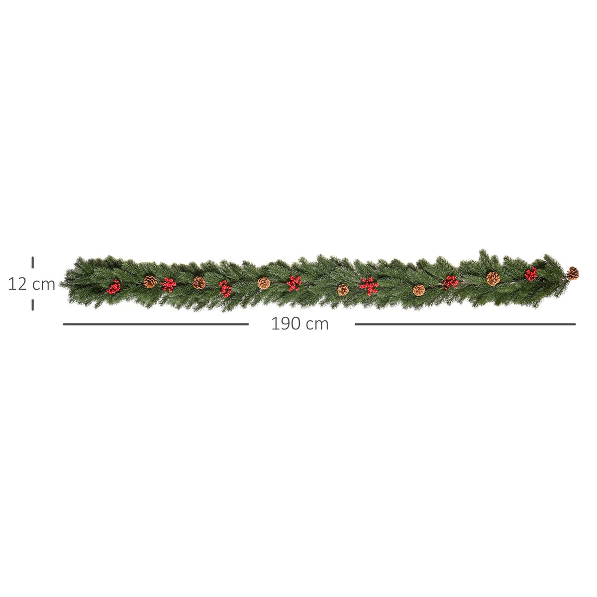 1.9M Artificial Christmas Garland Flower Decoration with Pine Cones Berries Christmas Garland Fir Tree for Stairs Fireplace PE Green