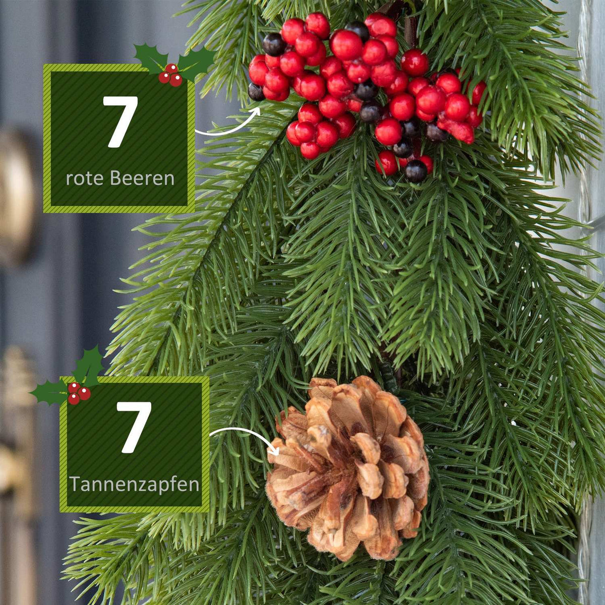 1.9M Artificial Christmas Garland Flower Decoration with Pine Cones Berries Christmas Garland Fir Tree for Stairs Fireplace PE Green