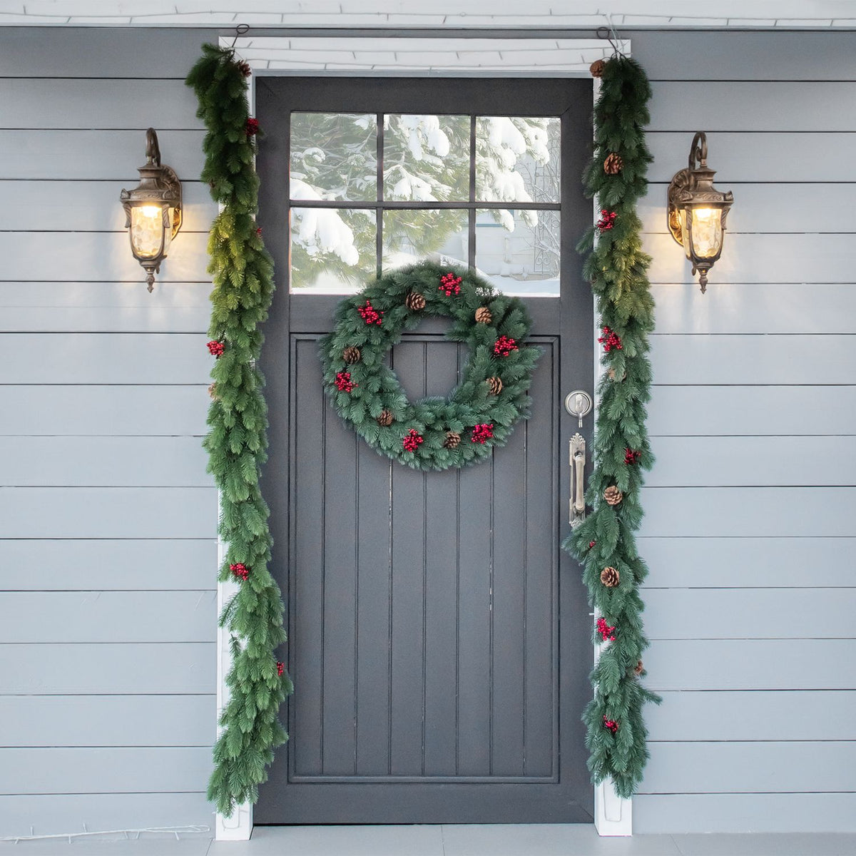 1.9M Artificial Christmas Garland Flower Decoration with Pine Cones Berries Christmas Garland Fir Tree for Stairs Fireplace PE Green