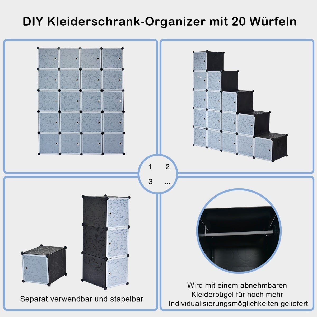 20-Cube Storage Organizer, Black, DIY Plastic Shelving