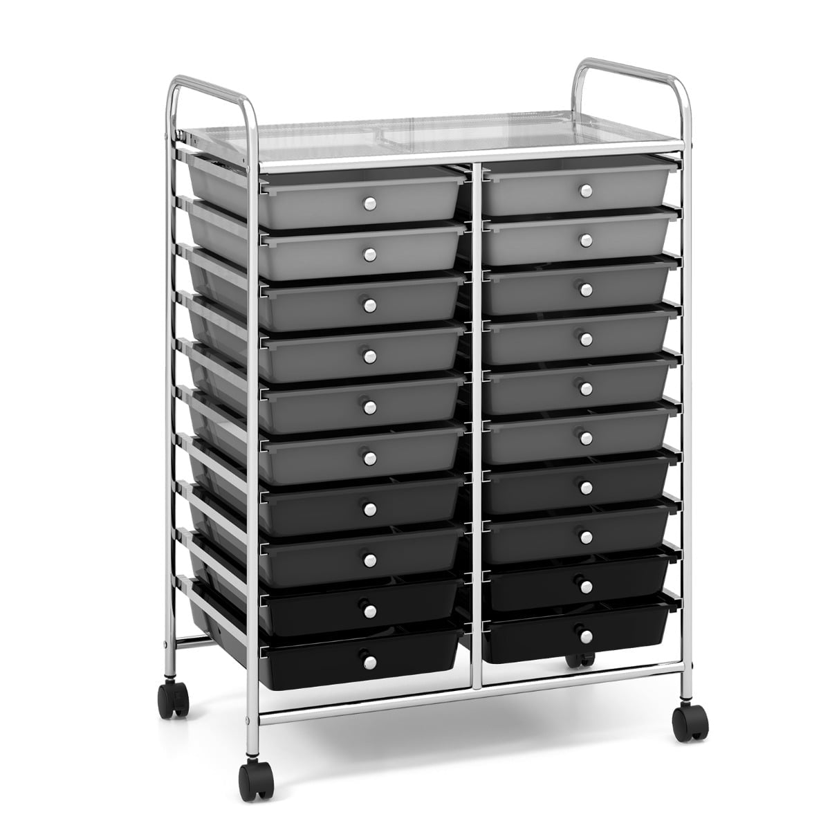 20-Drawer Rolling Cart with Metal Frame, Black