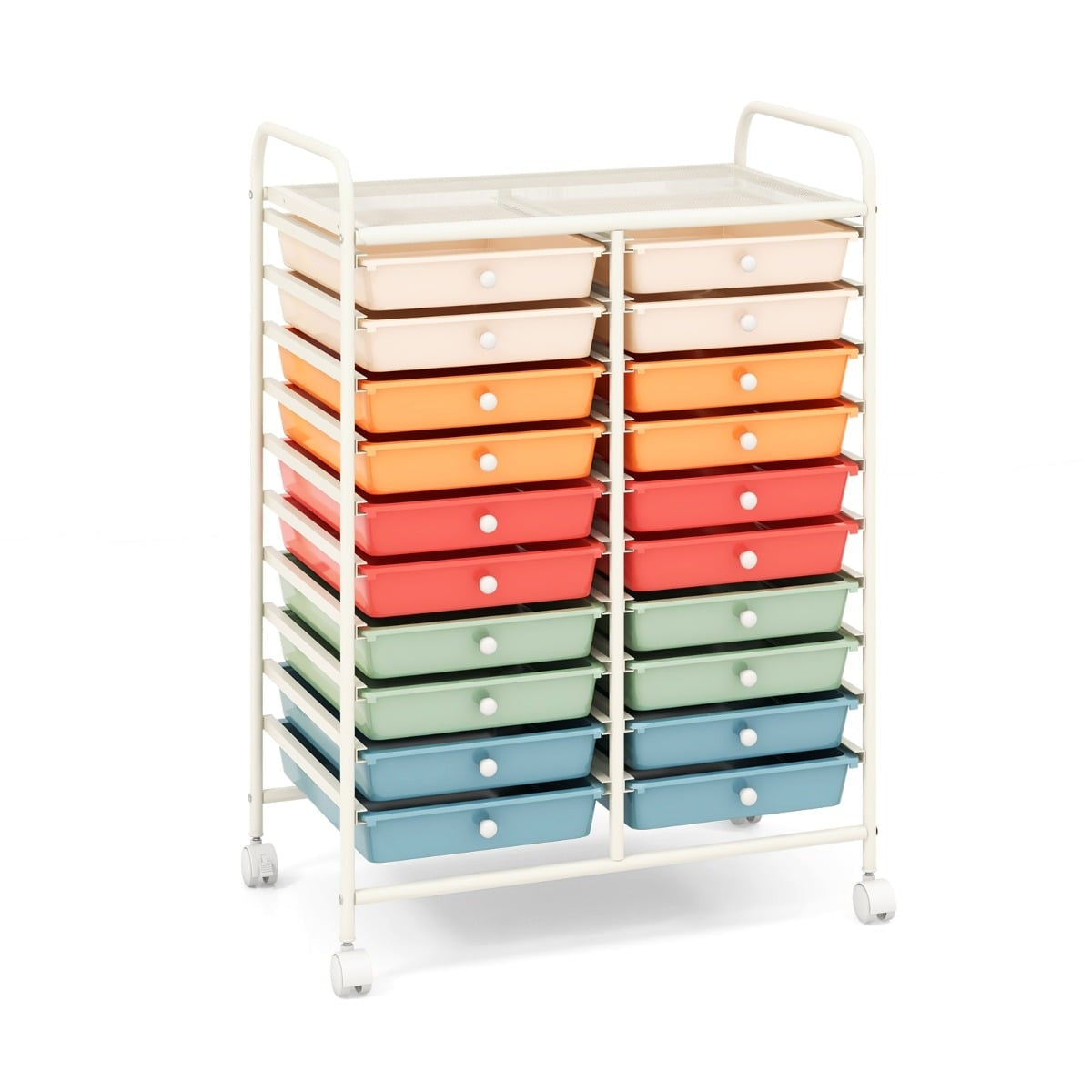 20-Drawer Rolling Cart with Metal Frame – Macaron Colors
