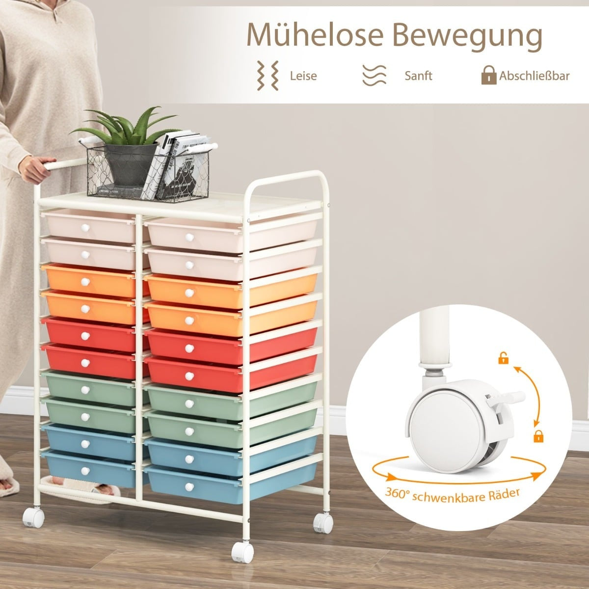20-Drawer Rolling Cart with Metal Frame – Macaron Colors