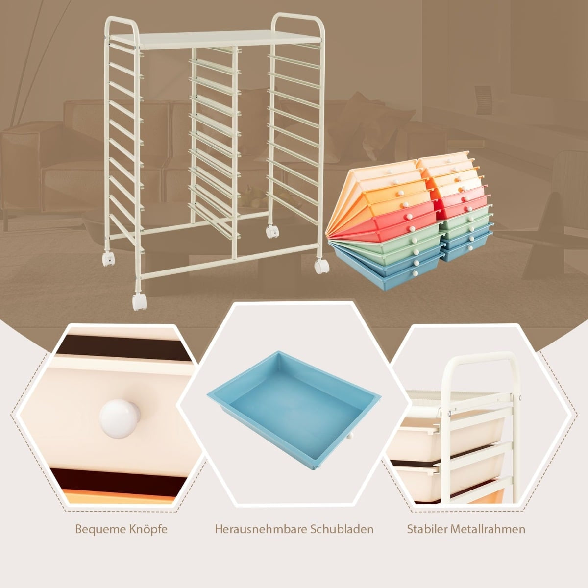 20-Drawer Rolling Cart with Metal Frame – Macaron Colors