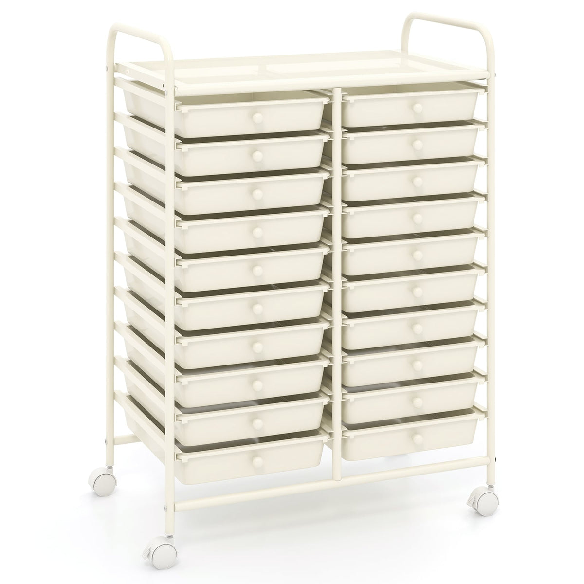 20-Drawer Rolling Cart with Metal Frame, White
