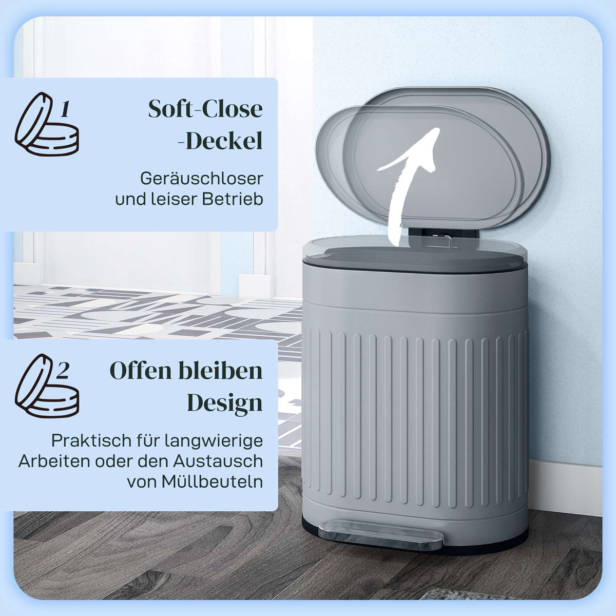 20L Metal Pedal Bin, Soft-Close, Removable Liner