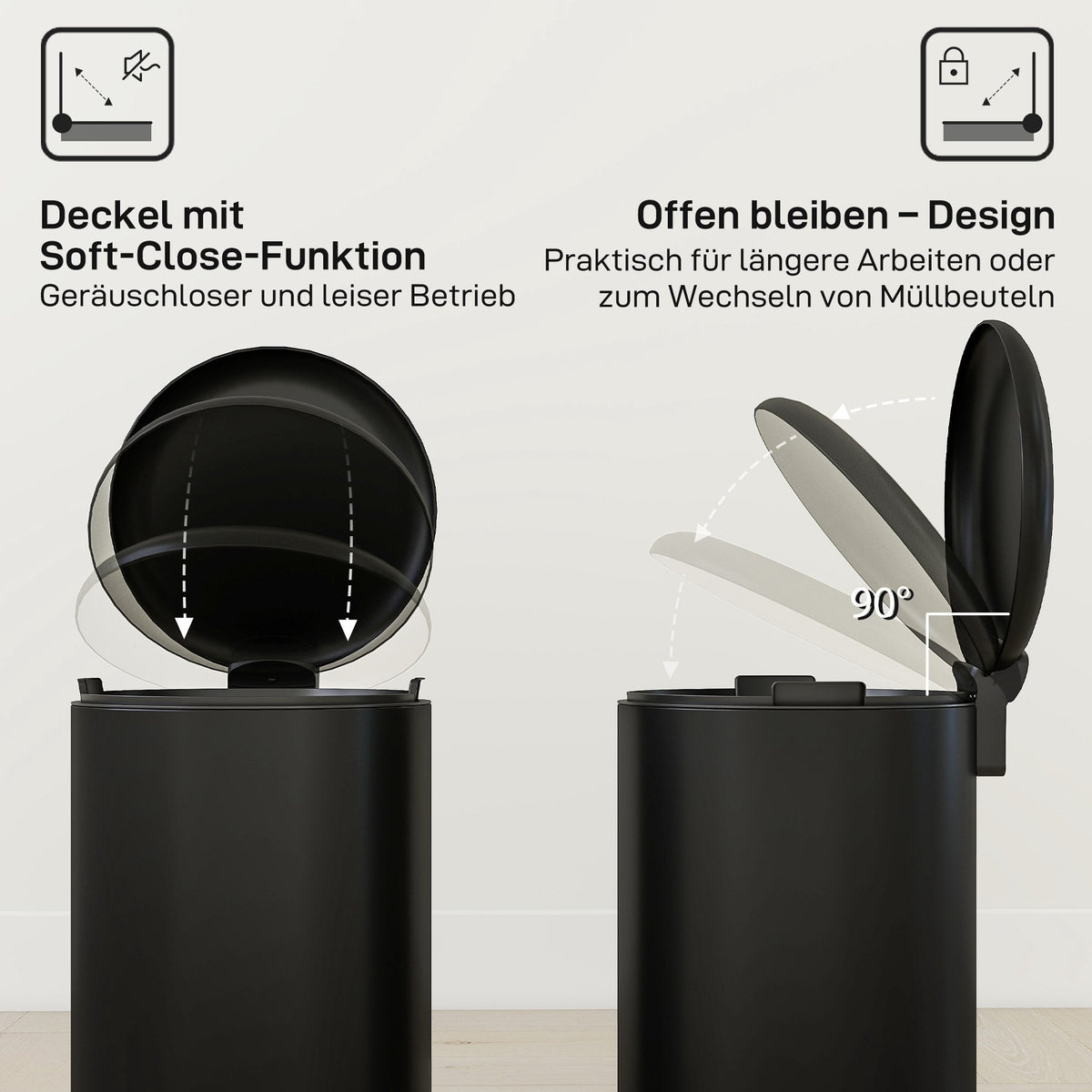 20L Pedal Trash Bin, Soft-Close Lid, Black Metal