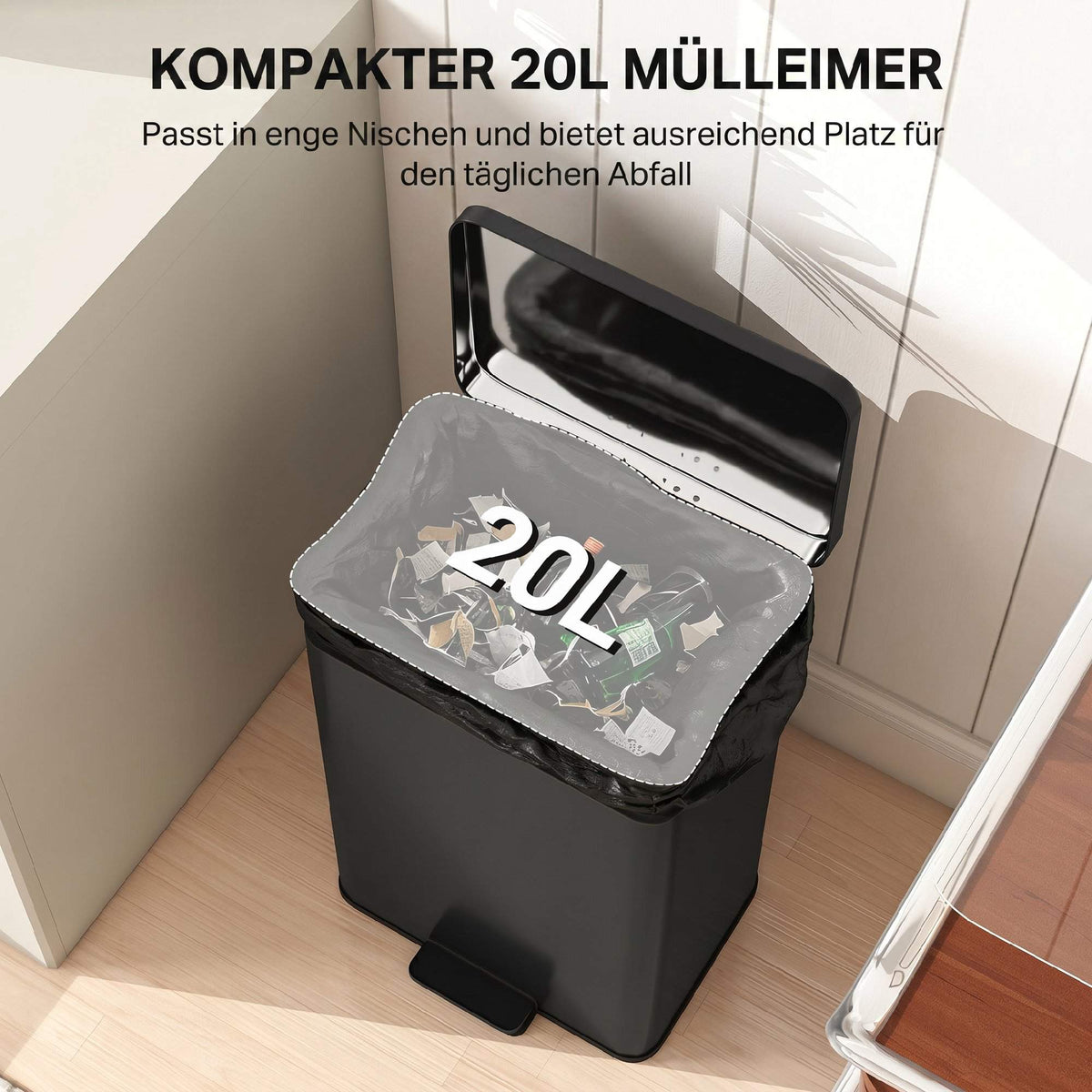 20L Soft-Close Pedal Bin with Removable Inner Bucket, Black