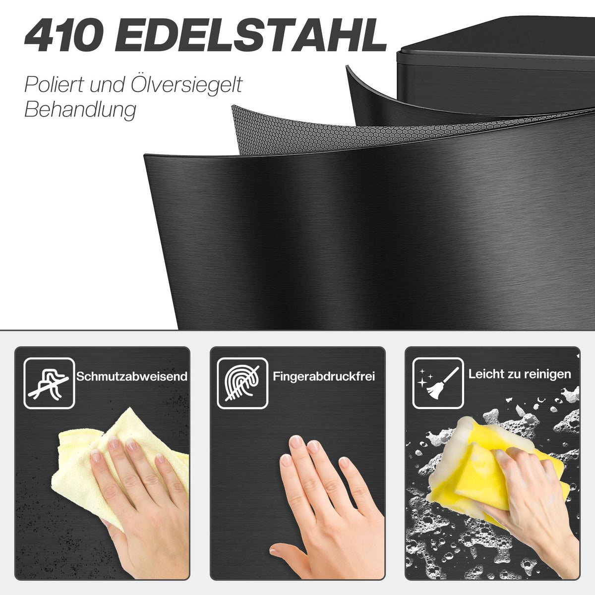 20L Stainless Steel Trash Can, Soft-Close Lid, Black