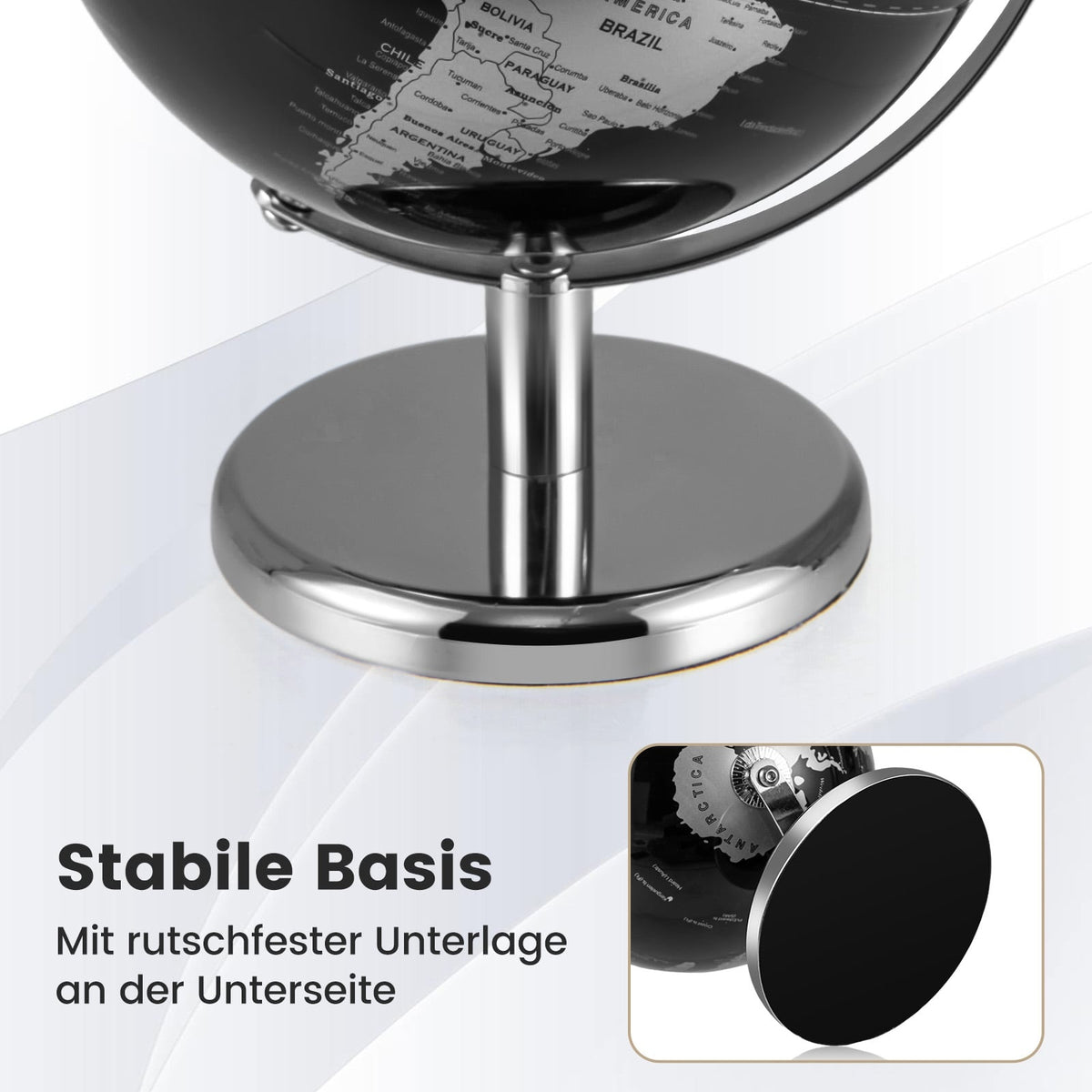 20 cm Black Globe with Metal Stand – Educational & Decorative