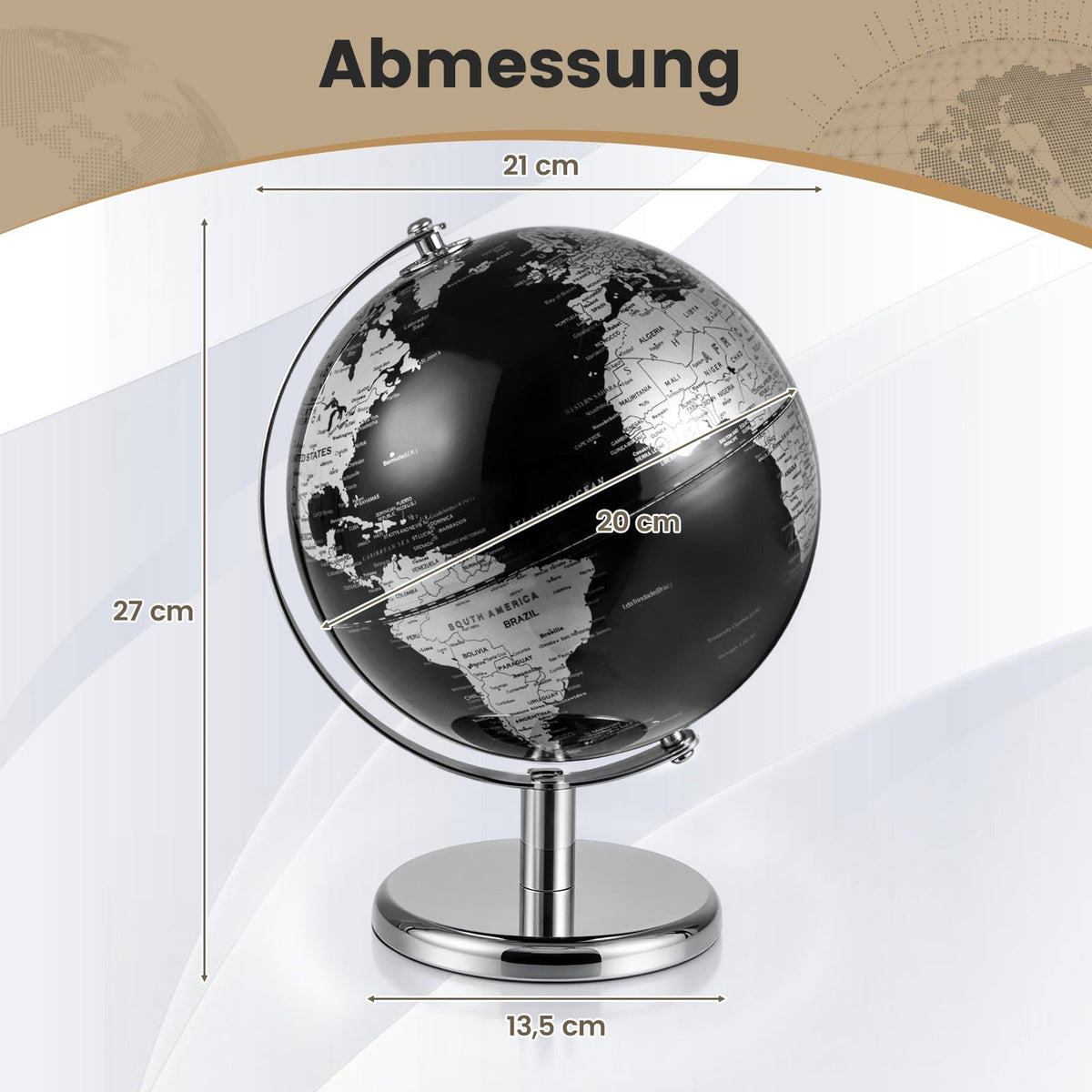 20 cm Black Globe with Metal Stand – Educational & Decorative