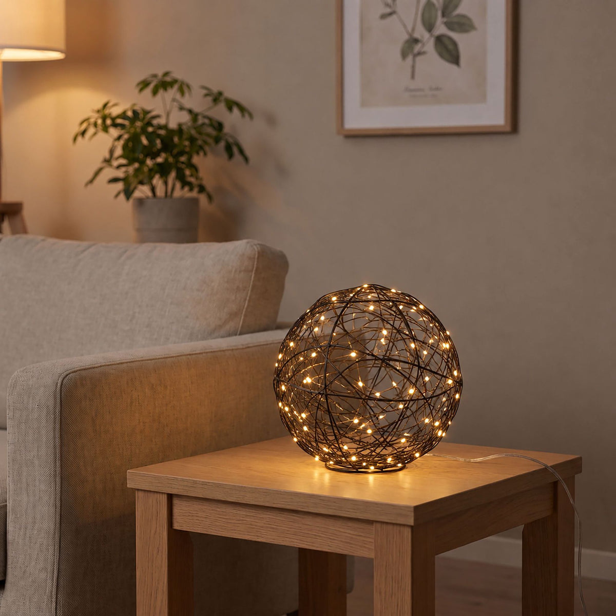 20 cm Black LED Decor Ball – Warm White Light