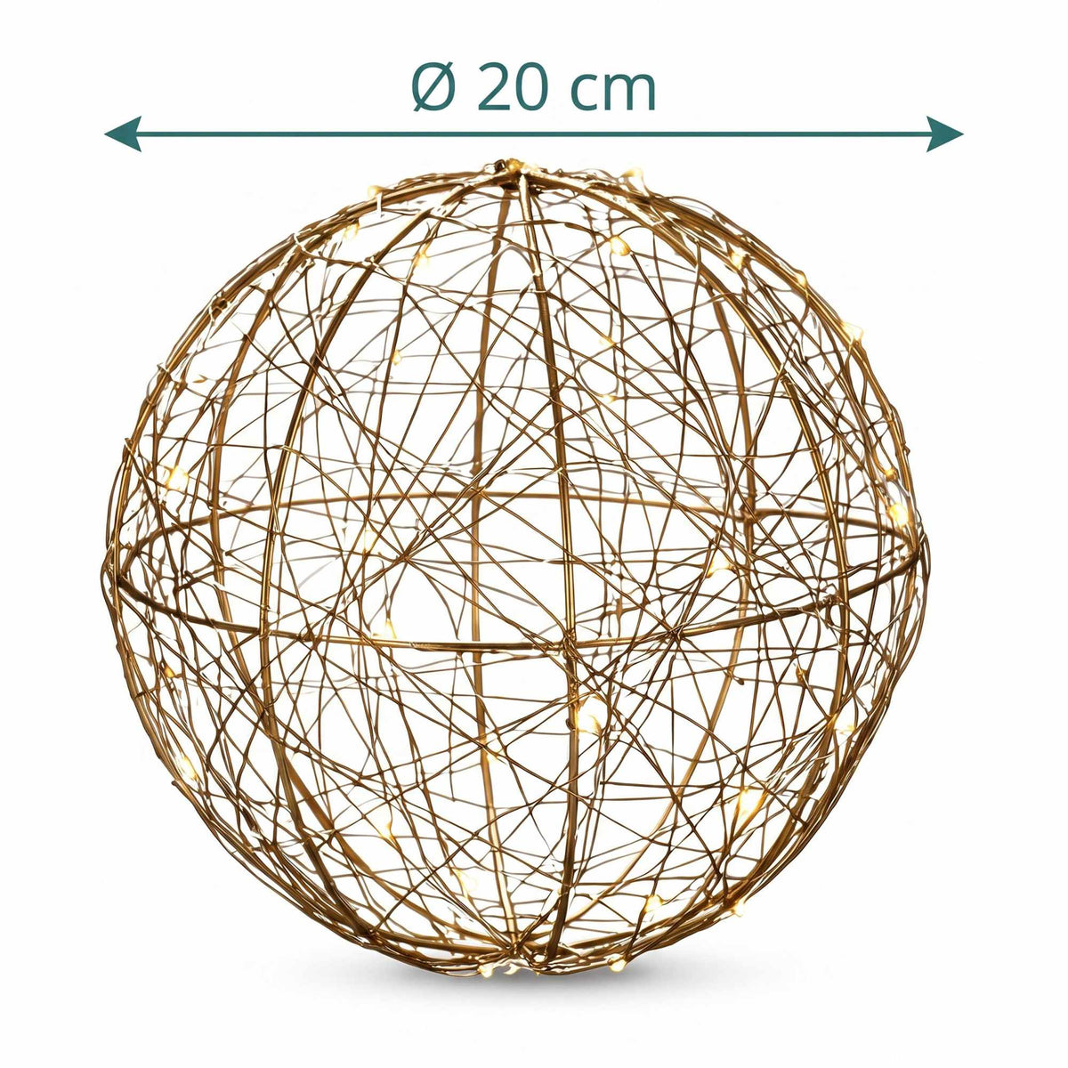 20 cm Gold LED Decor Ball – Warm White Light Sphere