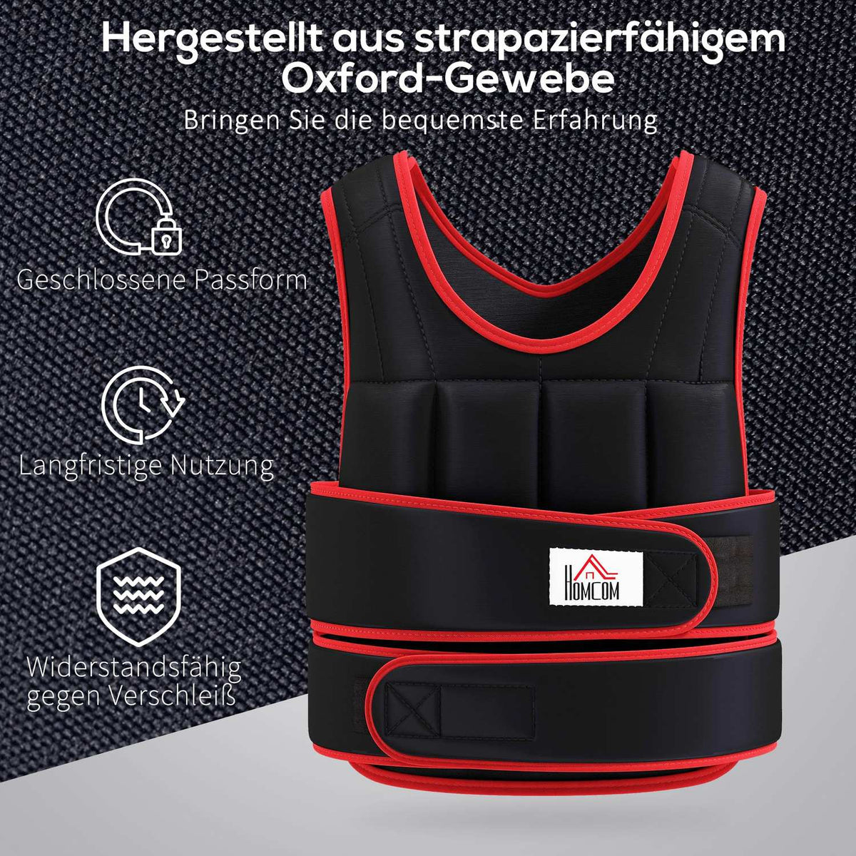 20 kg Training Vest Weight Vest with Double Straps Adjustable Strength Training Fitness Oxford Metal Sand Black + Red 60 x 50 cm