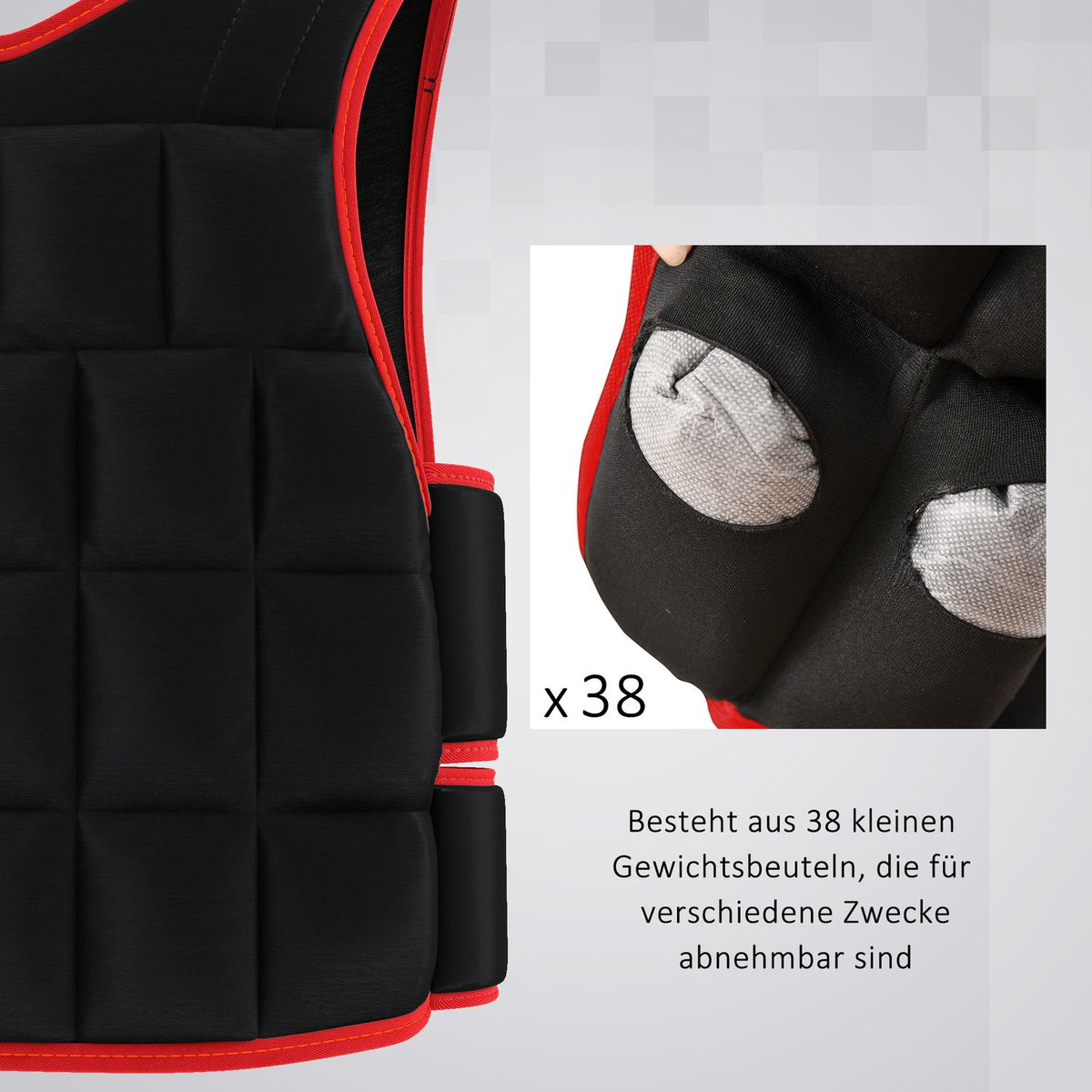 20 kg Training Vest Weight Vest with Double Straps Adjustable Strength Training Fitness Oxford Metal Sand Black + Red 60 x 50 cm