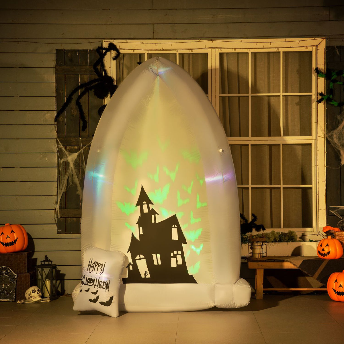 210Cm Tombstone Halloween Decoration Inflatable Tombstone With Led Light Projection And Blower Inflatable Halloween Decoration Ip44 Waterproof